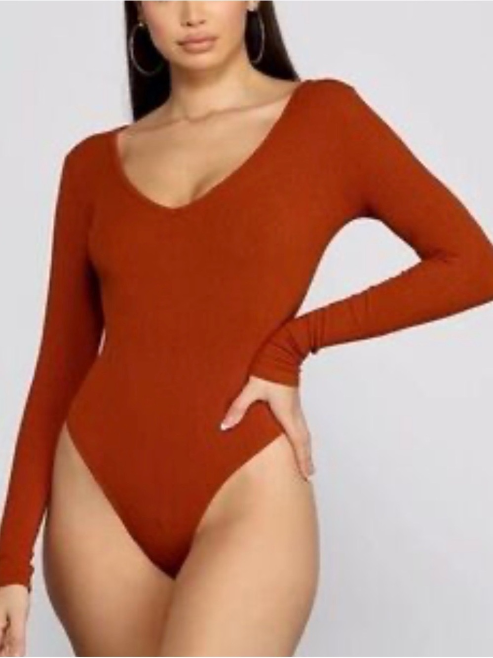 Abercrombie & Fitch - Rust Orange Ribbed Deep V Neck Sweater Bodysuit Size Med